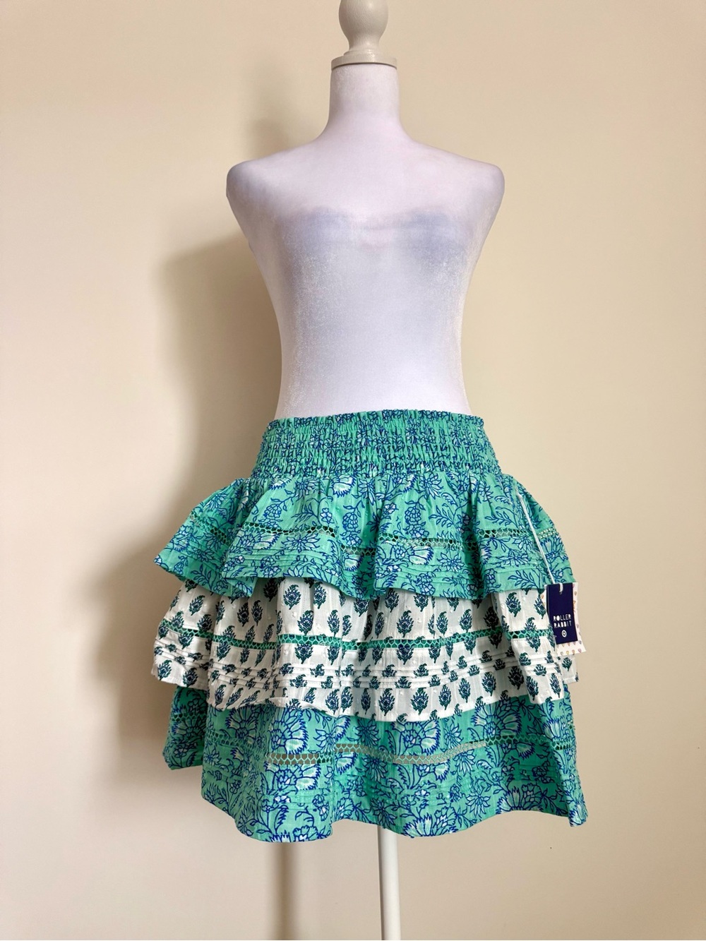 Roller Rabbit x Target Aqua & White Tiered Floral Skirt size Medium new